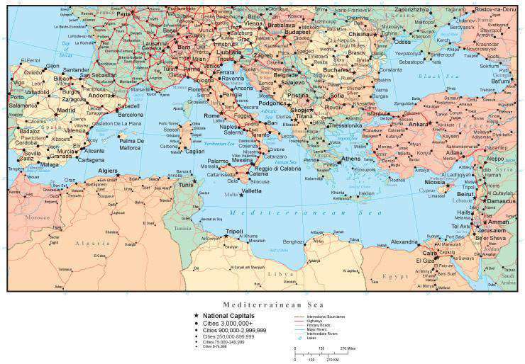 Mediterranean sea map Royalty Free Vector Image