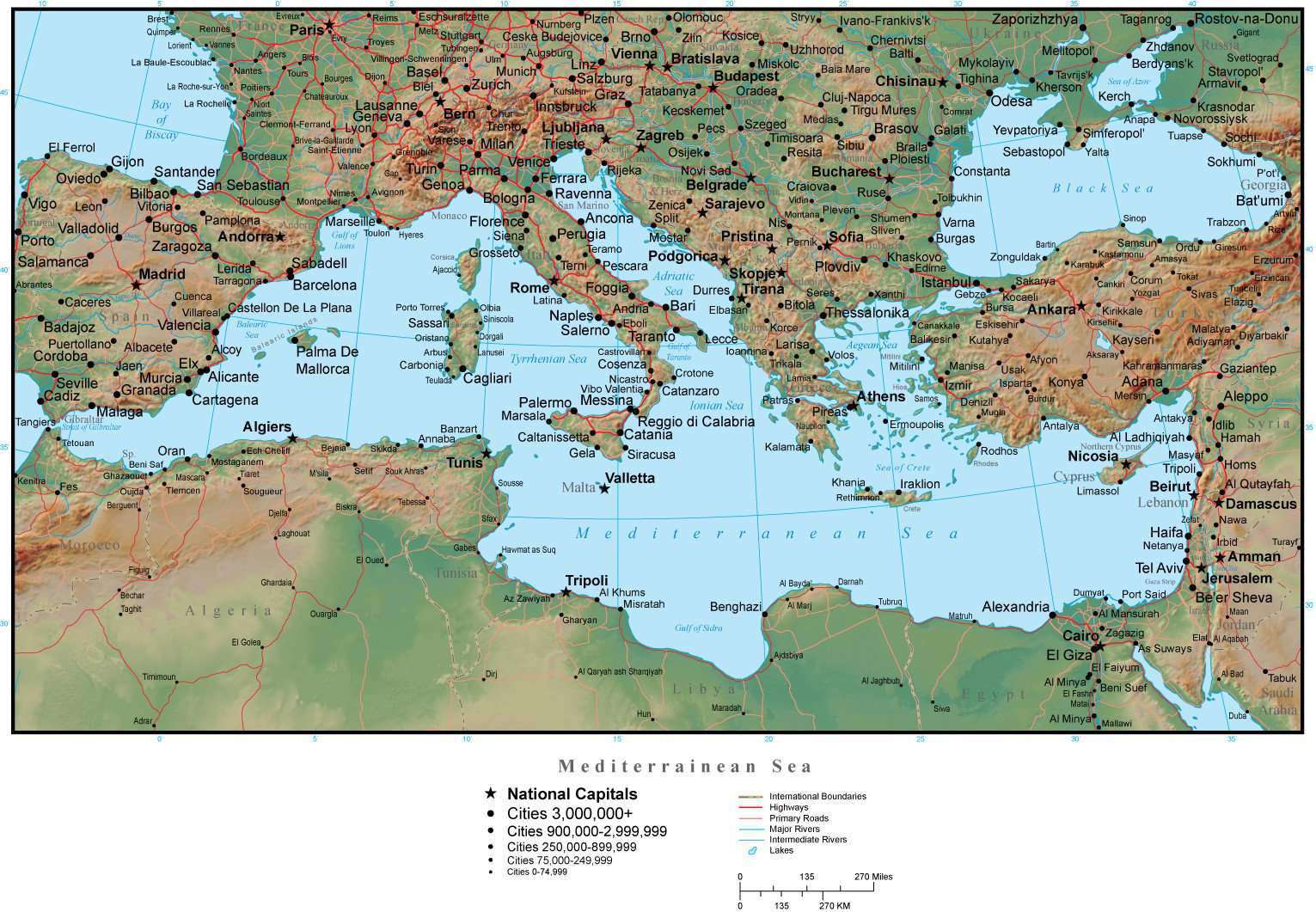 world map mediterranean sea