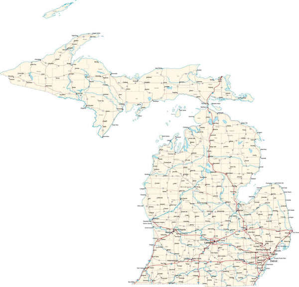 Digital Michigan Fit-Together Style to fit exactly with adjacent states ...