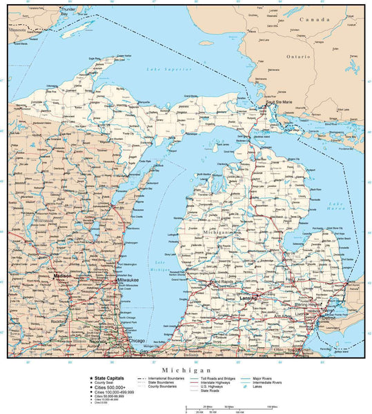 Michigan map in Adobe Illustrator vector format