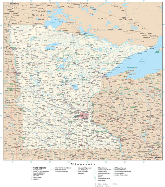 Minnesota Detailed Map in Adobe Illustrator vector format. Detailed ...