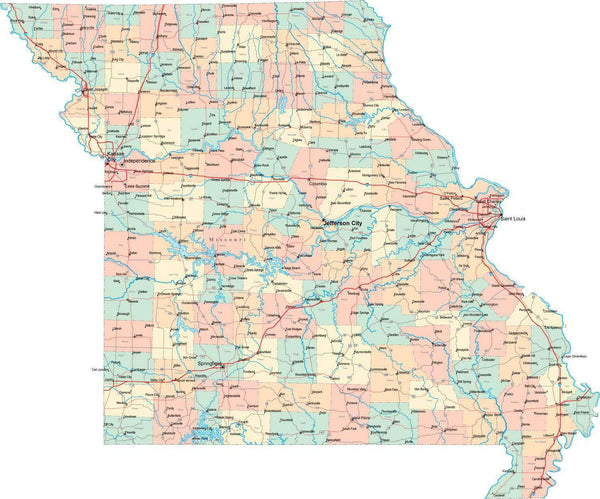 Digital Missouri State Map in Multi-Color Fit-Together Style to match ...