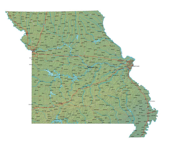 Missouri Terrain map in Fit Together style with Terrain MO-USA-852119