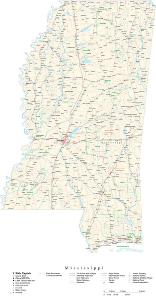 Mississippi Detailed Cut-Out Style State Map in Adobe Illustrator ...