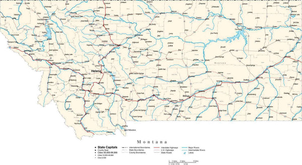 Montana State Map in Fit-Together Style to match other states