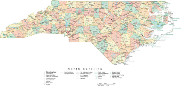 State Map of North Carolina in Adobe Illustrator vector format ...