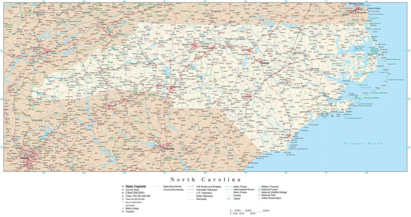 North Carolina Detailed Map in Adobe Illustrator vector format ...