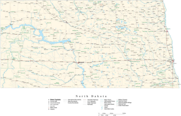 North Dakota Detailed Cut-Out Style State Map in Adobe Illustrator ...