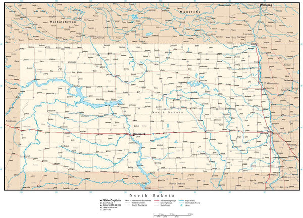 North Dakota map in Adobe Illustrator vector format