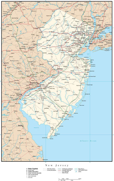 New Jersey map in Adobe Illustrator vector format