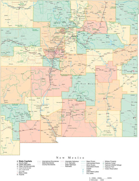 State Map of New Mexico in Adobe Illustrator vector format. Detailed ...