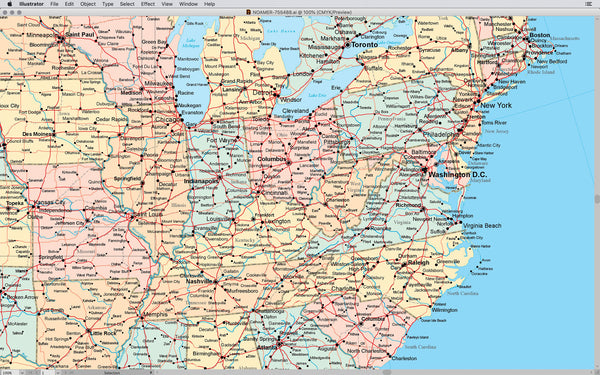 Poster Size North America map in Adobe Illustrator vector format From ...