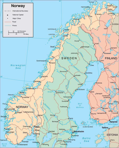 Digital Norway map in Adobe Illustrator vector format