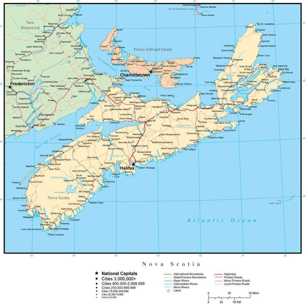 Nova Scotia Province map in Adobe Illustrator vector format