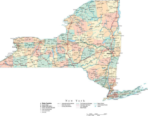 New York State Digital Vector Map with Counties, Major Cities, Roads ...