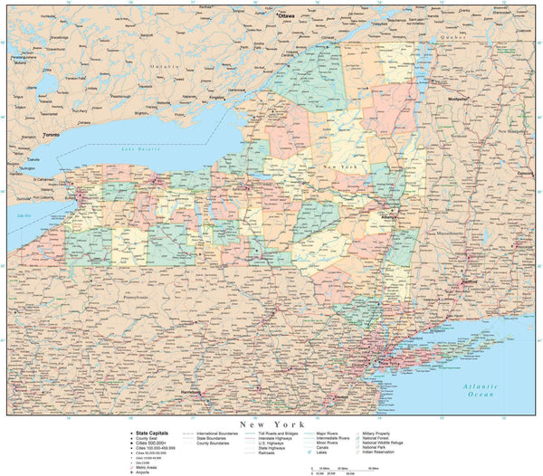 Detailed New York State Map in Adobe Illustrator Vector Format ...