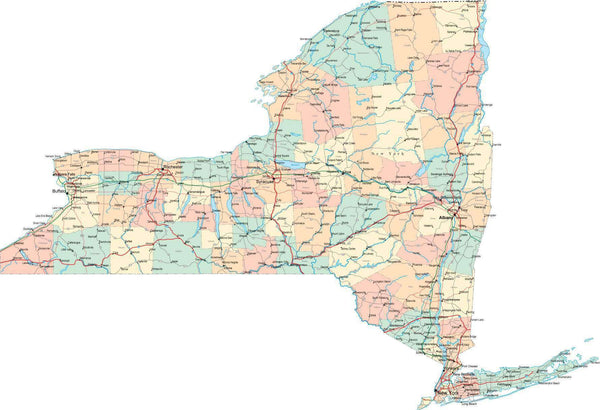 New York State Map in Multi-Color Fit-Together Style to match other states