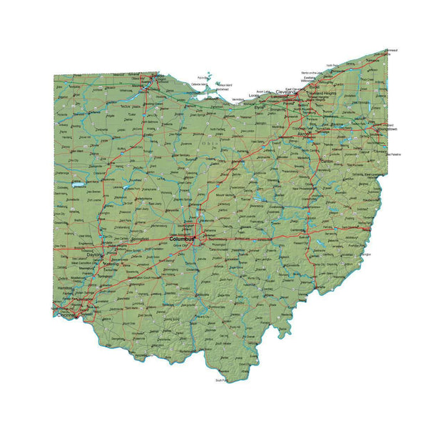 Ohio Terrain map in Fit Together style with Terrain OH-USA-852092