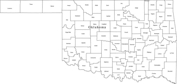 Black & White Oklahoma Digital Map with Counties