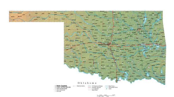 Oklahoma Illustrator Vector Map with Cities, Roads and Photoshop ...