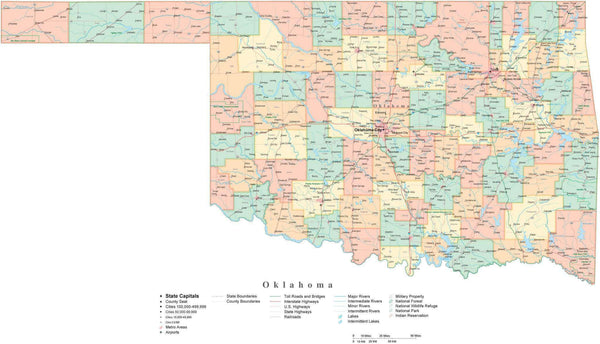 State Map of Oklahoma in Adobe Illustrator vector format. Detailed ...