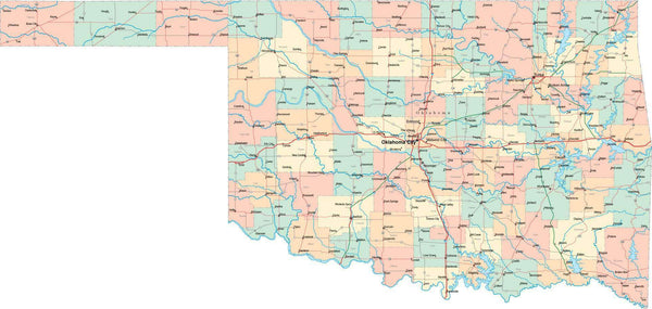 Digital Oklahoma State Map in Multi-Color Fit-Together Style to match ...