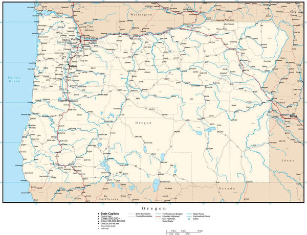 Oregon map in Adobe Illustrator vector format