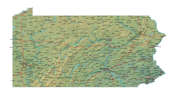 Pennsylvania Terrain map in Fit Together style with Terrain PA-USA-852115