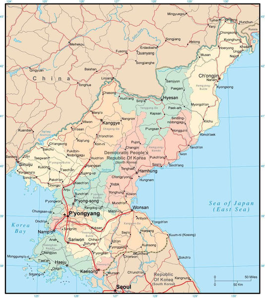 Digital North Korea map in Adobe Illustrator vector format