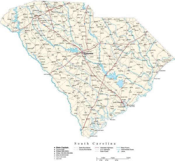 South Carolina State Map in Fit-Together Style to match other states