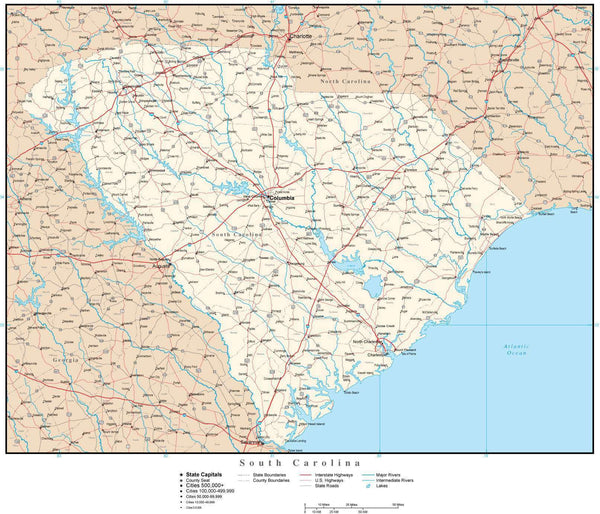 South Carolina map in Adobe Illustrator vector format