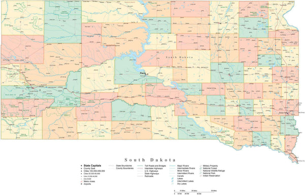 State Map of South Dakota in Adobe Illustrator vector format. Detailed ...