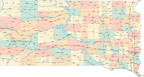 Digital South Dakota State Map in Multi-Color Fit-Together Style to ...