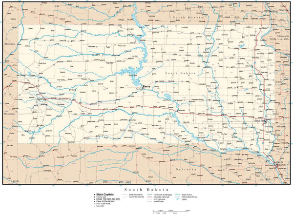 South Dakota map in Adobe Illustrator vector format