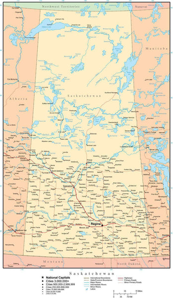 Saskatchewan Province map in Adobe Illustrator vector format