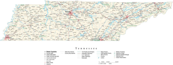 Tennessee Detailed Cut-Out Style State Map in Adobe Illustrator Vector ...