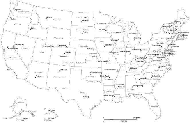 us maps with states black and white