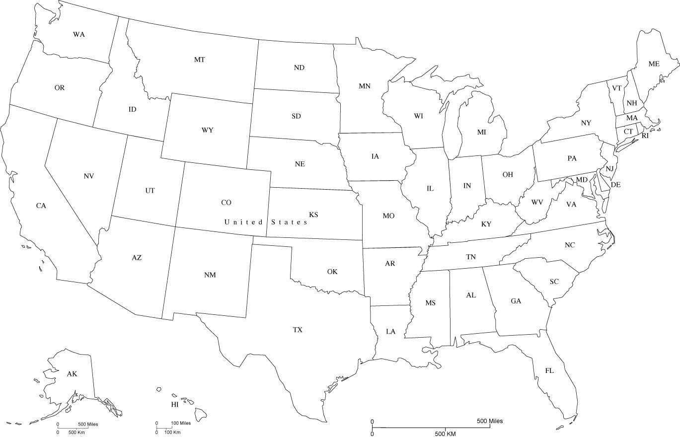usa map with capitals and abbreviations