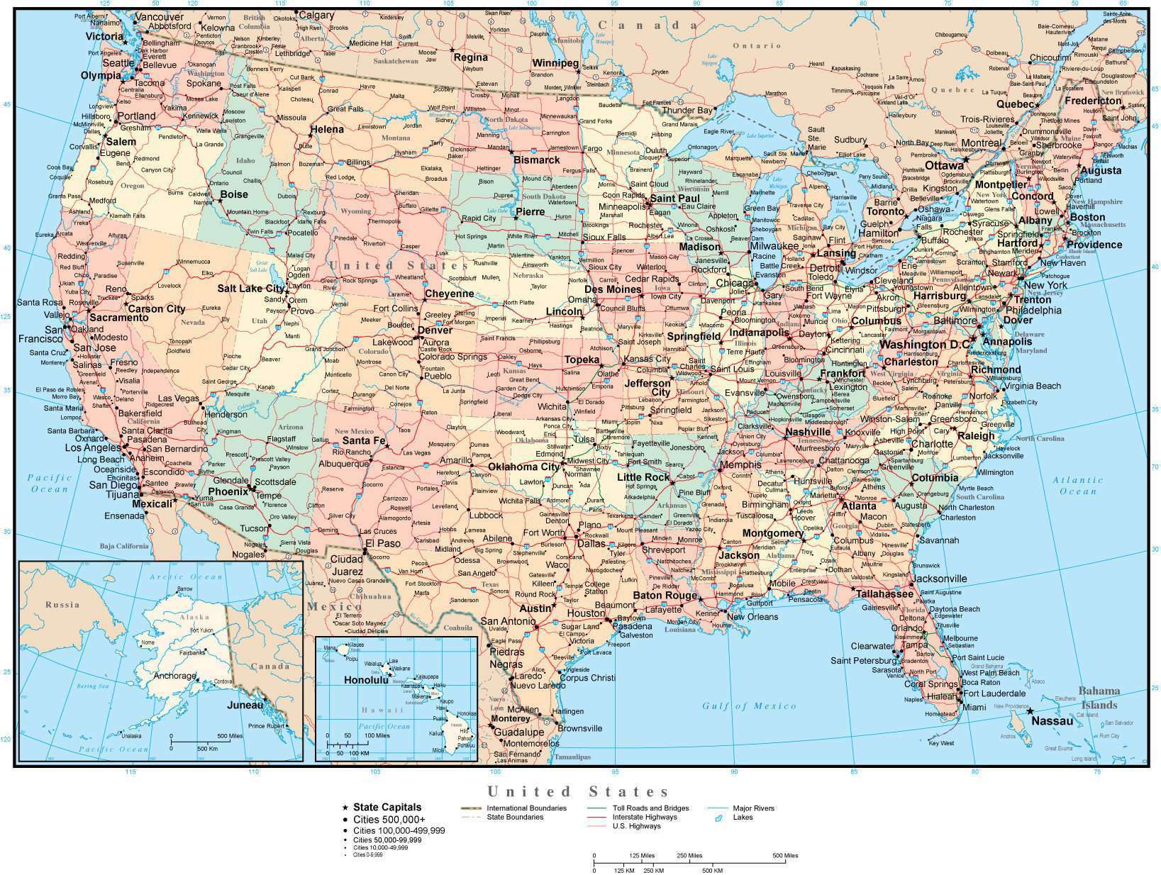 usa map with states and cities
