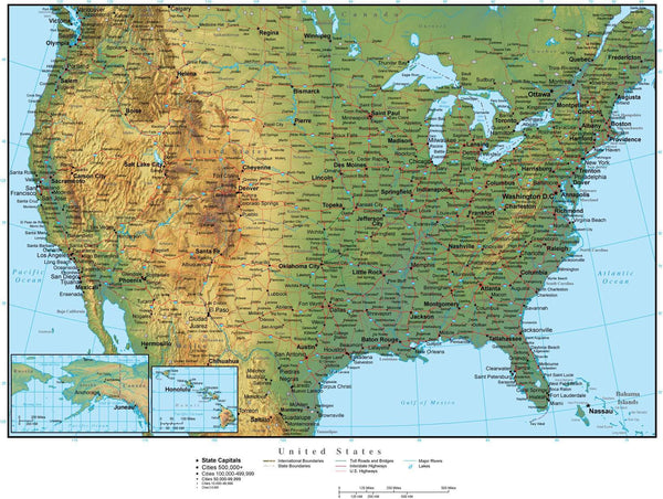 Digital USA Terrain map in Adobe Illustrator vector format with Terrain ...