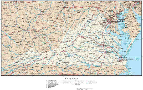 Virginia map in Adobe Illustrator vector format