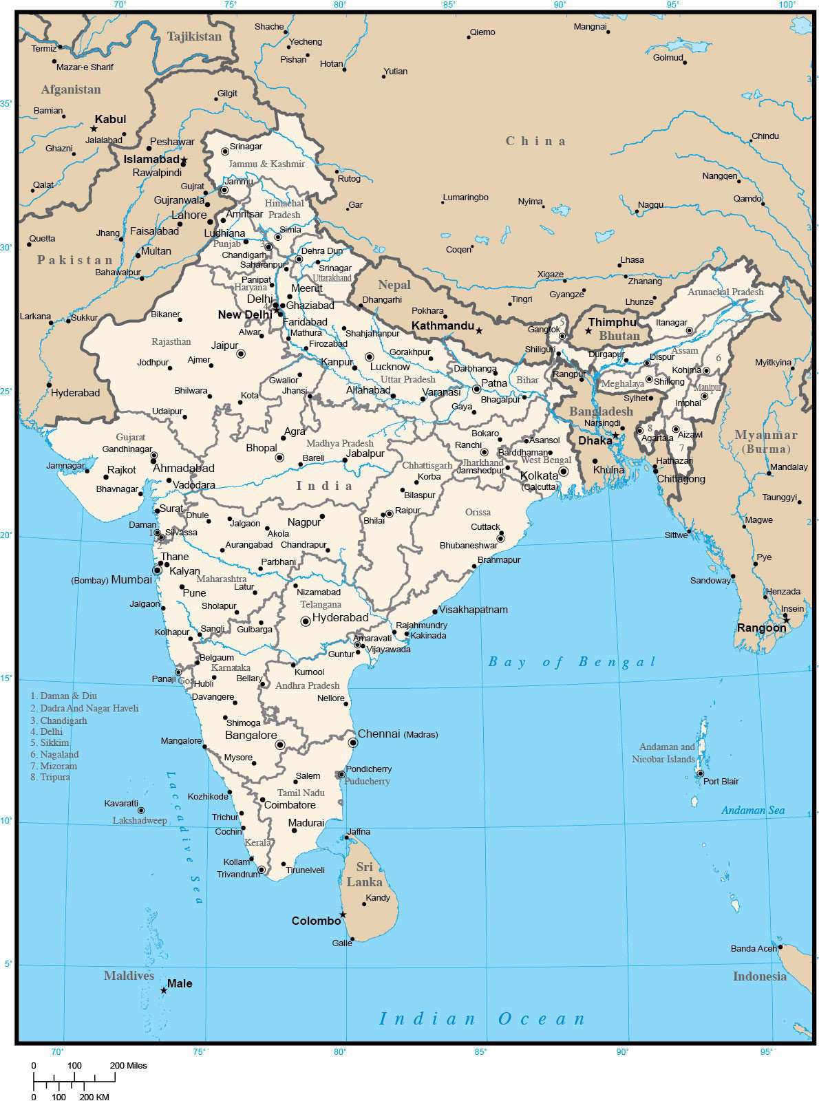 List of Indian States and Capitals with Map, Union Territories