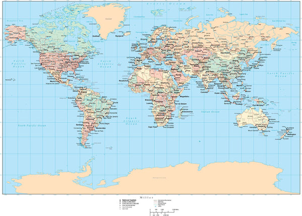 World Map - Europe/Africa Centered - Miller Projection