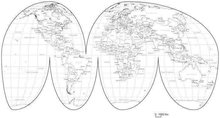 world map black and white with country names