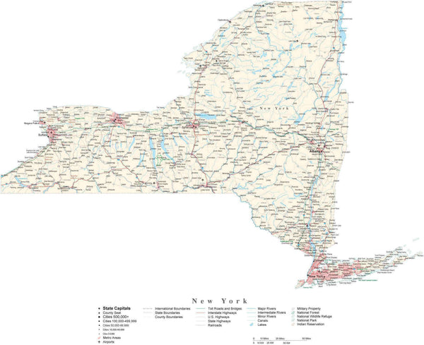 New York Detailed Cut-Out Style State Map in Adobe Illustrator Vector ...