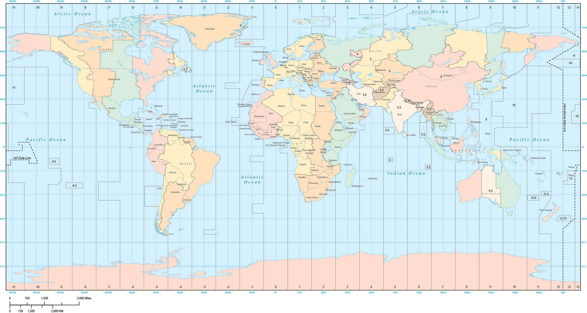The world time zone map