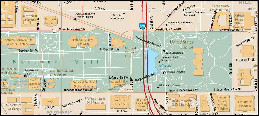 Washington, DC - National Mall Area Map with Local Streets